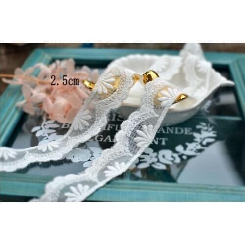 2 Meters Cotton White Embroided Flower Lace Fabrics Embroidery Lace Trim Mesh Sewing Applique Doll Dress Decorations