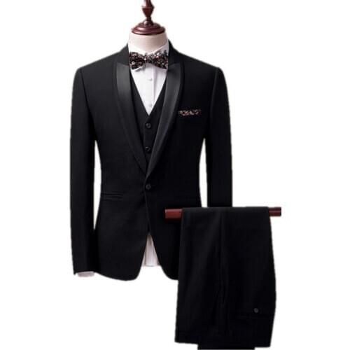 Tailored Fashion Black Business Slim for Men Bridegroom Evening Business Prom Party Suits 3 PCS Jacket+Vest+Pants Shawl