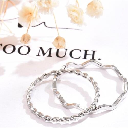 Two Piece Women Ring Tail Ring Wedding Anniversary Jewelry Korean Personality Simple Winding Open Waveshaped Joint Ring 2021 New