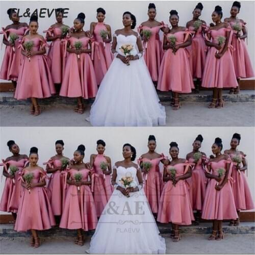 2021 Short Bridesmaid Dresses Black Girls Tea-Length South African Bridesmaid Dress Lace Up Back Wedding Party Gowns