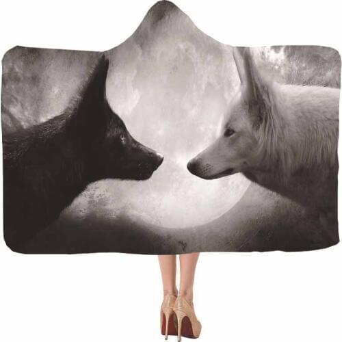 Lannidaa Gray Animals Wolf Horse Hoodie Blanket Dark Style Microfiber Plush Hooded Blanket Sofa Bed Travel Office Throw Blankets
