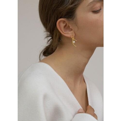 Brass Real Freshwater Pearl Bowknot Stud Earrings Punk Gown Boho T Show Party Brincos Runway Rare Korean Japan Style