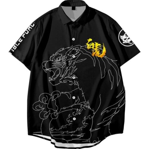 Summer New Fashion White Tiger Short-sleeved Shirt Men Black Trendy Shirt Printing Kimono 3D Digital Printing Coat Streetwear