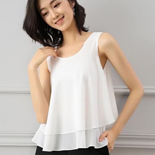Fashion Womens Blouses Summer Sleeveless Chiffon Shirts Solid O-Neck Casual Shirt Loose Womens Tops DD8266