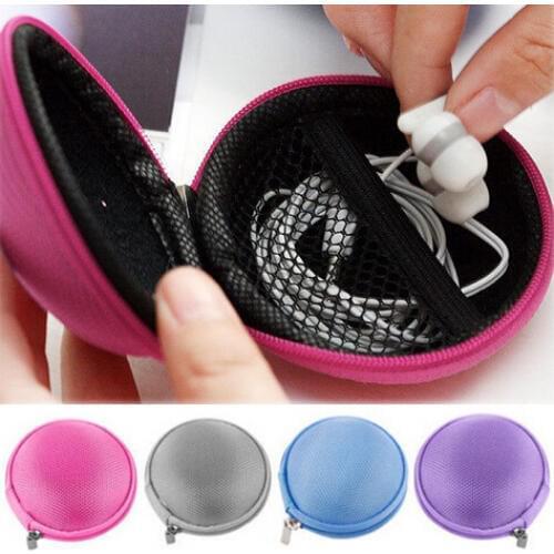 W29 Portable Small Round Hard Desktop organizor Bag for Cord Headphone SD TF Cards Line Coin Sundries Purse 8x5cm Wire