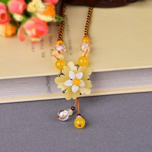 Good Fortune Necklace Traditional Ethnic String Pendant Short Flower Lucky Charm Jewelry Friendship Necklaces