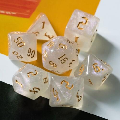 Poludie 7Pcs/Set Golden Font DND Dice Set D4 D6 D8 D10 D% D12 D20 Translucent Polyhedral Dice for Role Playing Board Game D&D