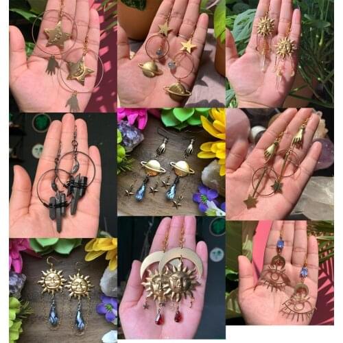 Gold Plated Celestial Sun Moon Star Dangle Earrings| Boho Jewelry | Moon Sun | Planet | Galaxy | Gift Idea for her