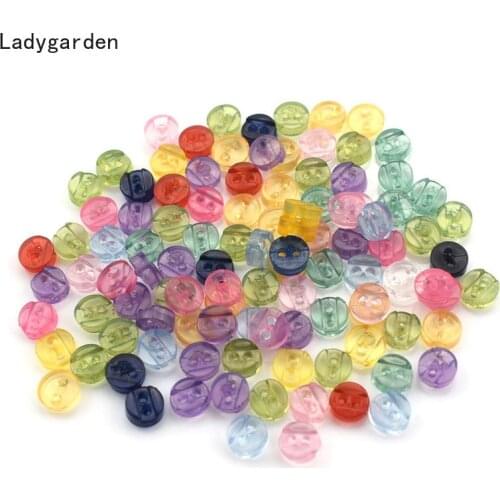 300PCS 6mm Multi-color Transparent Round Resin Mini Buttons Sewing Scrapbook Clothing Crafts Handmade Accessories 2-Holes Button