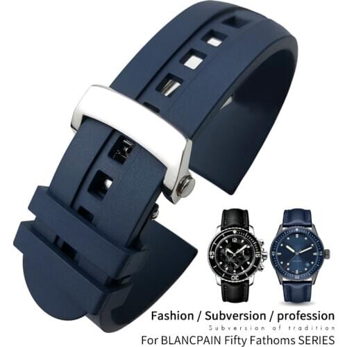 23mm High quality Fluorous Rubber soft Watch band Replacement for Blancpain Fifty Fathoms 5000 5015 Black Strap Watch Bracelets