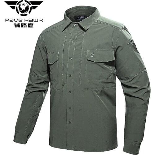 PAVEHAWK Military Stretch Quick Dry Shirts Men Fashion Dress Male Long Sleeve Slim Fit Business Casual Shirt Camisa For Man
