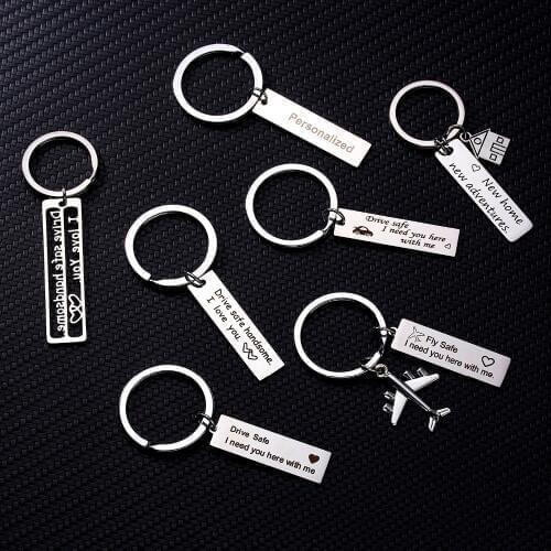 Silver Color Stainless Steel Keyrings Gifts Engraved Letters keyrings Stainless Steel Drive Safe Key Chain Couples Jewelry
