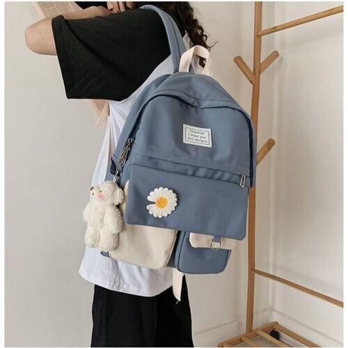 High School bag Leisure College for Teenage Girls Backpack Women Nylon Bookbag Soft Solid Panelled Flowers Student Schoolbag New