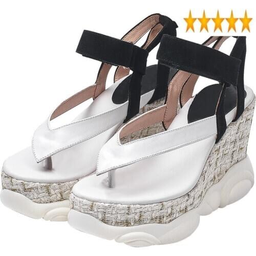 Flop Designer Flip Women Summer Genuine Leather High Heels Wedges Casual Platform Ladies Ankle Strap Beach Sandals Shoes