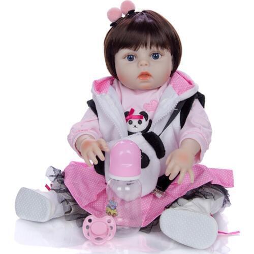 Bebe Doll reborn silicone inteiro reborn baby girl dolls toys 19inch 48cm with panda clothes reborn toy dolls gift