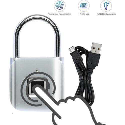 Smart Fingerprint Lock IP65 Waterproof Keyless USB Rechargeable Door Luggage Case Bag Lock Anti-Theft Security Padlock