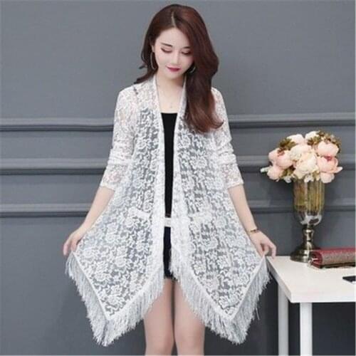 Sun Protection Clothing Long Sleeve Shawl Air-conditioning Shirt Jacket 2021 Summer New Women Lace Knit Hollow Cardigan