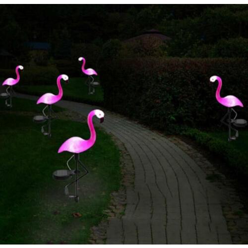 Solar Power Pink Flamingo Lawn Dector Garden Stake Landscape Lamp Outdoor Light