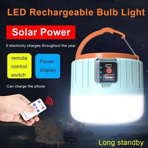Solar LED Camping Light USB Rechargeable Bulb For Outdoor Tent Lamp Portable Lanterns Emergency Lights For BBQ Hiking Drop ship