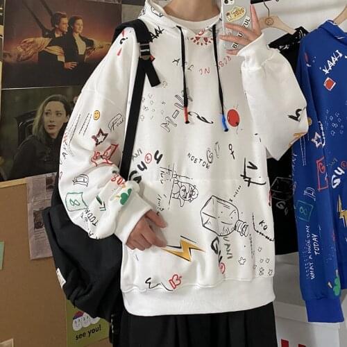 QNPQYX Anime Print Hoodies Hooded Hip Hop Sweatshirt Loose Casual Sportswear Harajuku Pullover Autumn Fashion Trend Streetwear