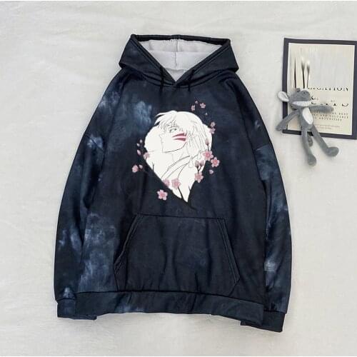 Uniex Hot Anime Hoodie InuYasha Sesshomaru Tie-dye Pullovers Tops Long Sleeve Fashion