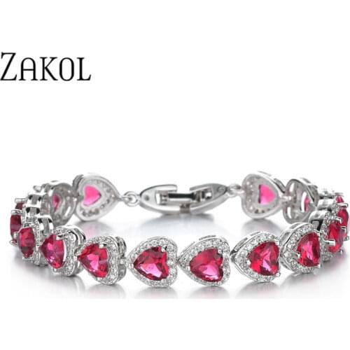 ZAKOL Luxury Heart AAA Cubic Zirconia Strand Bracelets Bride Engagement Wedding Jewellery Birthday Gifts for Women ZBL007