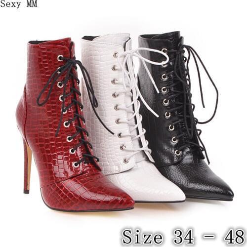 Spring Autumn Women Ankle Boots Woman Short Boots Ladies High Heel Shoes botas Plus Size 34 - 40 41 42 43 44 45 46 47 48