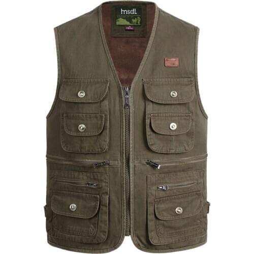 Male Photography Waistcoat Winter Men Cotton Vest Multi Pockets Sleeveless Jacket Warm Thick Vest Spring Autumn Big Size Xl-4Xl