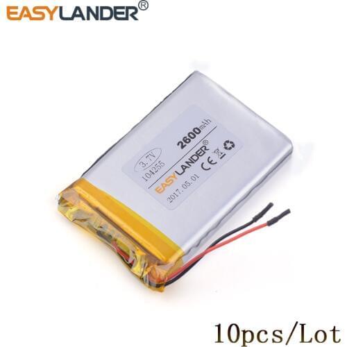 10pcs/Lot 3.7v lithium Li ion polymer rechargeable battery 104255 2600mAh for mobile power supply tablet GPS navigator