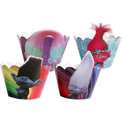 12pcs /lot Beautiful 4 styles Paper Wrappers For Girls Birthday Baby Shower Party Cupcake Decoration Kids Favor Trolls Supplies