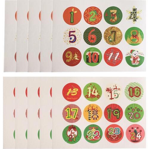 120pcs Christmas Sticker 1-24 Advent Calendar Stickers Xmas Cookies Candy Sealing Sticker DIY Gifts Decoration Package Label