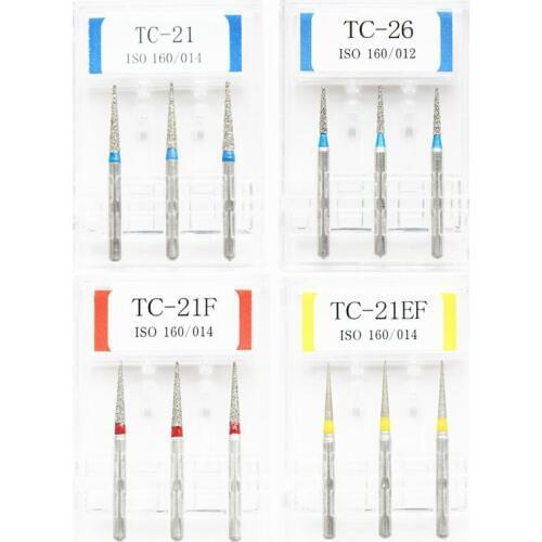 15Pcs /5Boxes Dental Diamond Burs TC-21 / TC-21F / TC-21EF / TC-26 Polisher Drill Dia-Burs High Speed Handpiece Dentist Burrs