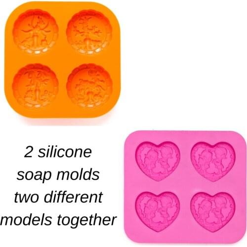 4 Cavities Special Silicone Heart and Angels Shape Soap Molds Cake Mold Bath Bomb Crafts Candy Molds-2 set