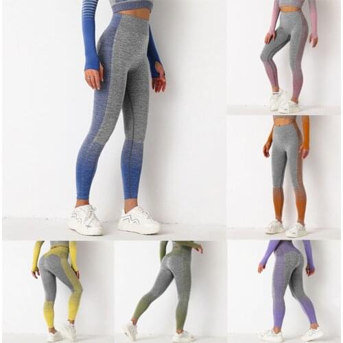 2021 Colorblock Seamless Yoga Pants Women High Waist Sport Legging Push Up Knitted High Stretch Tight Fitness Pants Gym Clothing