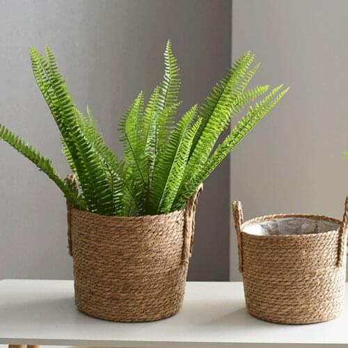 25cm Flower Pots Seagrass Plant Basket with Handle Indoor Woven Flower Pot Toy Storage Container for Gardens Wedding Decoration