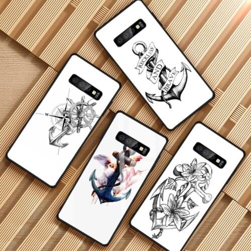 Anchor Tempered Glass Phone Case For Samsung Galaxy S8 S9 S10 S20 PLUS J8 J6 J4 2018 NOTE 8 9 10 Cover Shell