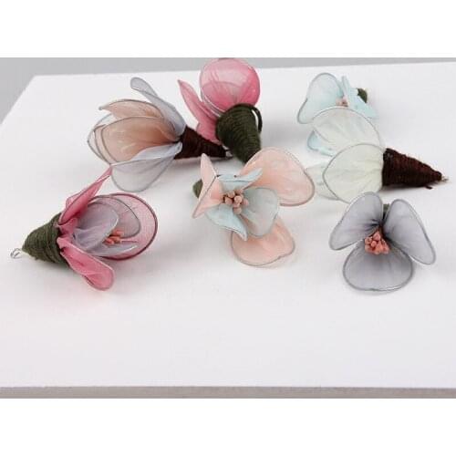 Min order 10pcs/lot colorful gauze cartoon 3D lily flowers handmade fashion florals diy jewelry earring/keychain pendants