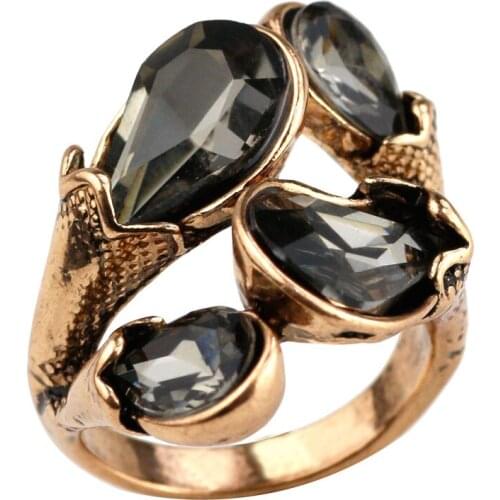 Neovisson 2021 Elegent Gray Crystal Turkish Ring For Women Party Wedding Jewelry Retro Vintage Gold Color Caesar Finger Ring