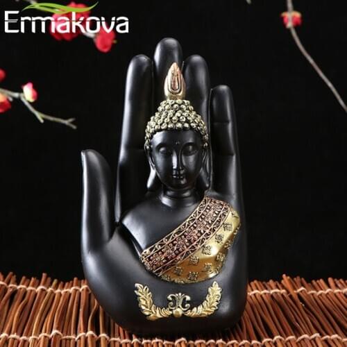 ERMAKOVA Buddha Statue Thailand Buddha Sculpture Green Resin Hand Made Buddhism Hindu Fengshui Figurine Meditation Home Decor
