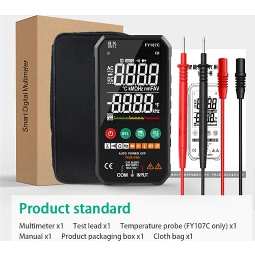 FY107C/FY107B 6000counts Digital Multimeter Ture RMS AC DC NCV Transistor Capacitor Temperature Voltage Smart Meter