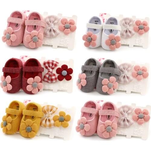 Baby Toddler Baby Girls Cotton Shoes Floral Toddlers Prewalkers Cotton Shoes Infant Soft Bottom First Walkers+Headband 0-18M