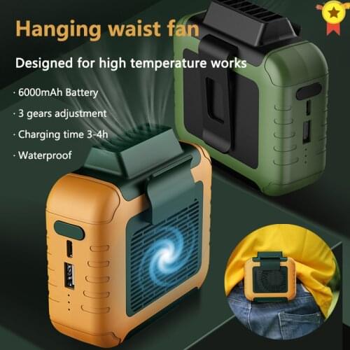 Mini Portable Fan Waist Clip Fan USB Rechargeable Air Conditioner 6000Mah for Outdoor Working Camping Fishing Leafless fans