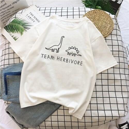Team Herbivore fashion funny cartoon letter couple print loose casual shirt T-shirt short-sleeved Harajuku female cute T-shirt