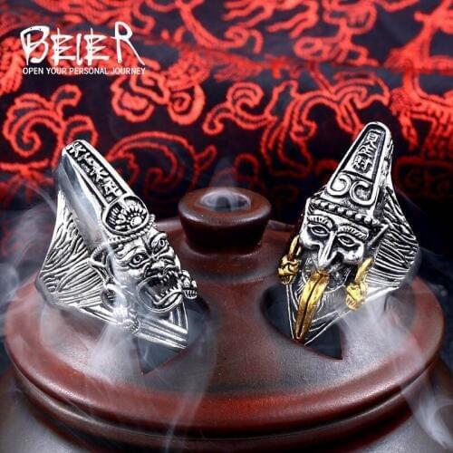 BEIER Stainless Steel Carving The Black and White Emissaries Vintage Men Ring Fashion Jewelry Wholesale Dropshipping BR8-570R
