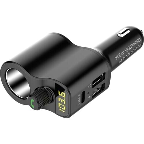 Bluetooth 5.0 Music Player Cigarette Lighter Extension Handsfree Calling Car Navigation Voltage Detection Dual USB Fast Charger