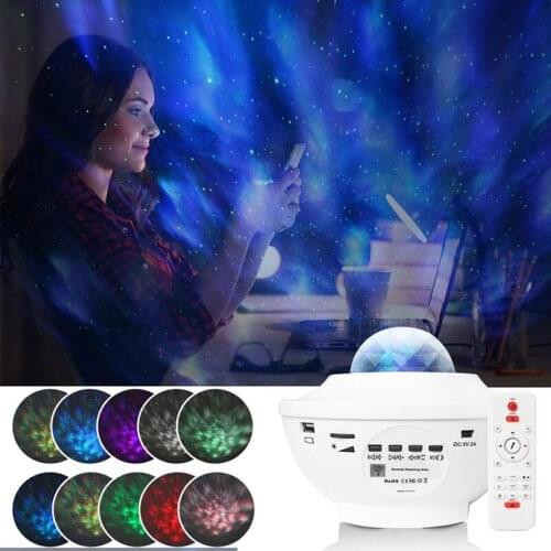 NightLight Starry Sky Projector Water Wave Lamp LED Star Music Rotating Remote Control Bluetooth-compatible Bedroom Bedside Lamp