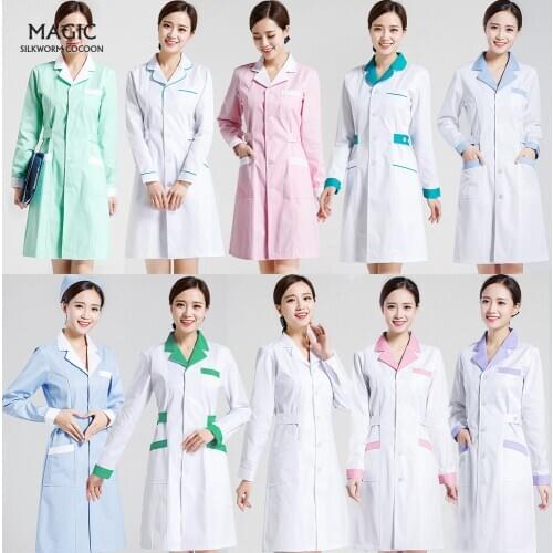 New womens Suit Collar anti-wrinkle long sleeve lab uniform spa uniform beauty salon outcoat white blue color scrubs uniform
