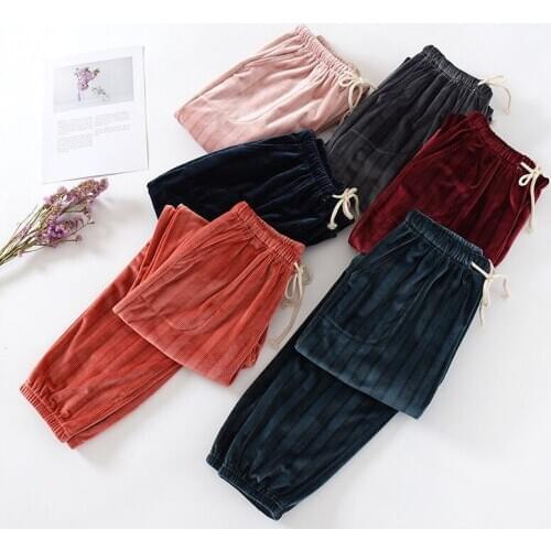 Autumn/winter sleep pants unisex couples pajamas solid color home pants thickened womens plus warm close-up trousers large size