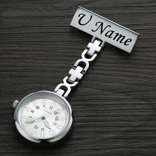 Personalized Customized Fob Watch Engraved with Your Name Stainless Steel Lapel Pin Brooch TOP Quality Pocket Fob Nurse Watch