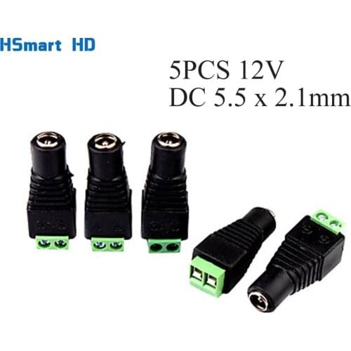 Camera Power 5pcs DC 5.5 x 2.1mm Power Female Jack Adapter Plug Connector for DC 12V CCTV Analog camera DVR Systems